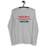 Progress Over Perfection Unisex Long Sleeve T-Shirt (White/Grey)