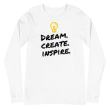 Dream. Create. Inspire. Unisex Long Sleeve Tee (White/Grey)